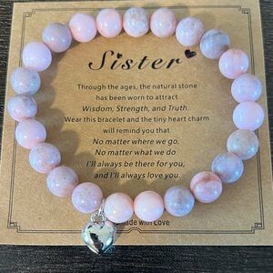 Pink and Gray Beaded Bracelet with Heart Charm